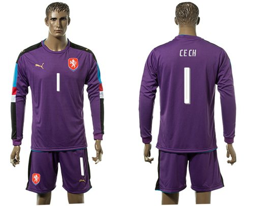 Czech #1 Cech Purple Goalkeeper Long Sleeves Soccer Country Jersey - Click Image to Close